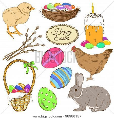 Set Of Colorful Easter Icons.