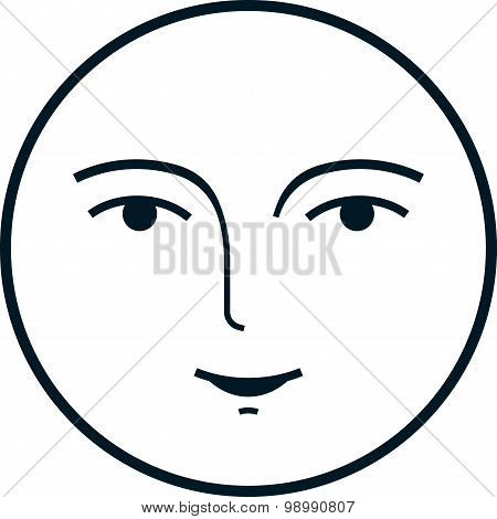 Vector Moon Face Isolated On White Background