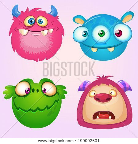 Cute cartoon monsters collection. Vector set of 4 Halloween monster icons