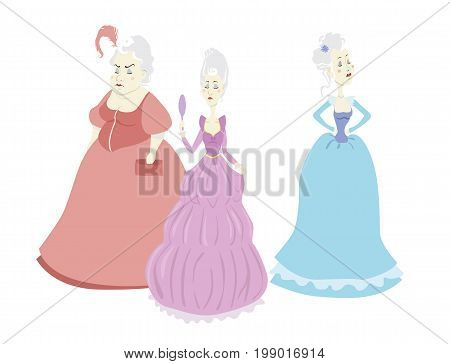 Set of three proud vector cartoon princesses on white background