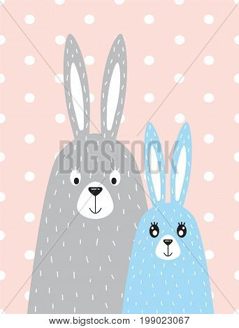 The poster child for the image of a family of rabbits in the Scandinavian style. Vector illustration in flat style