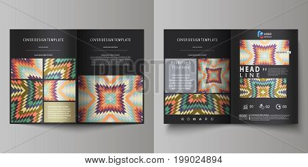 Business templates for bi fold brochure, magazine, flyer, booklet or annual report. Cover design template, easy editable vector, abstract flat layout in A4 size. Tribal pattern, geometrical ornament in ethno syle, ethnic hipster backdrop, vintage fashion 