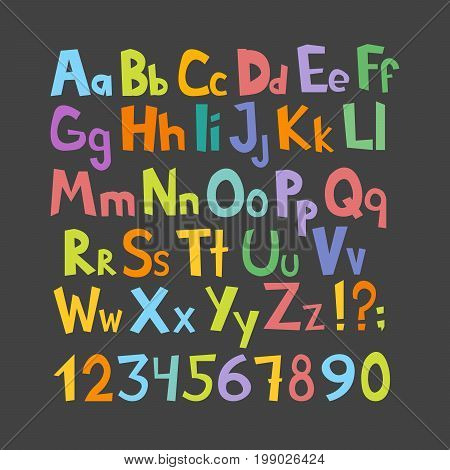 Funny Comics Font. Hand Drawn Lowcase And Uppercase Colorful Cartoon English Alphabet With Lower And