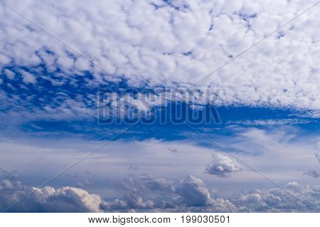Blue sky with white clouds cirrocumulus background nature.