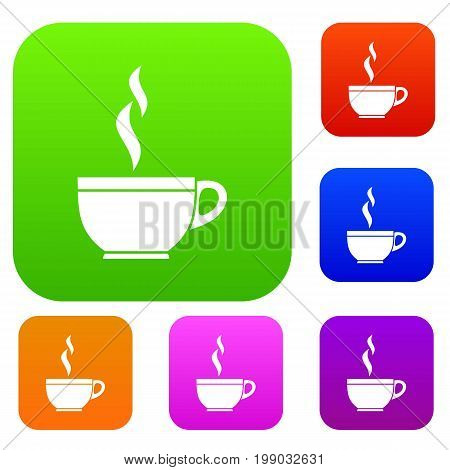 Glass cup of tea set icon in different colors isolated vector illustration. Premium collection
