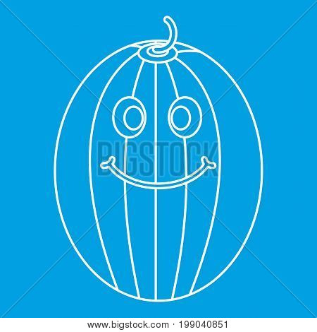 Ripe smiling melon icon blue outline style isolated vector illustration. Thin line sign