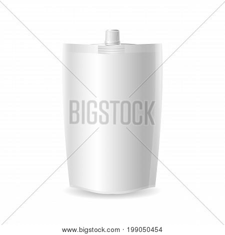 Doy-pack.Plastic Spouted Pouch Template Blank plastic spouted pouch template for puree beverage cosmetics. Vector