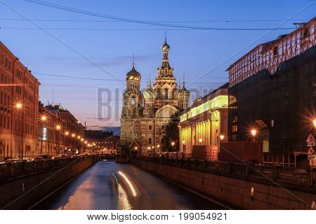 ST.PETERSBURG RUSSIA - MAY 23 2017: The Church of the Savior on Spilled Blood is one of the main sights of St.PetersburgChurch was built in 1883-1907. It is a landmark of central city and a unique monument to Alexander II the Liberator.
