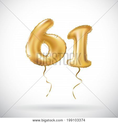 Vector Golden Number 61 Sixty One Metallic Balloon. Party Decoration Golden Balloons. Anniversary Si