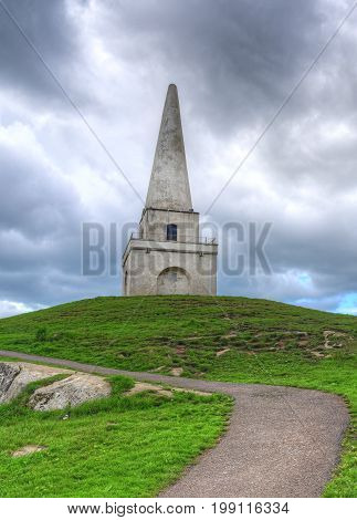 The view of the Killiney Hill Obelisk in Dublin Ireland.