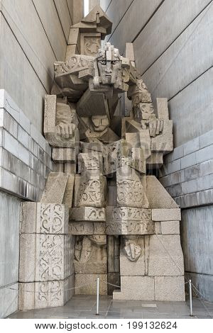 SHUMEN, BULGARIA - APRIL 10, 2017:   Founders of the Bulgarian State Monument near Town of Shumen, Bulgaria