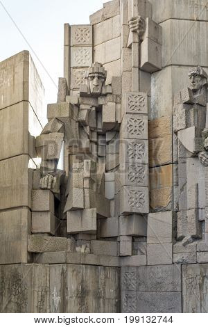 SHUMEN, BULGARIA - APRIL 10, 2017:   Founders of the Bulgarian State Monument near Town of Shumen, Bulgaria