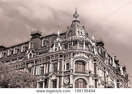 KYIV, UKRAINE - MAY 1, 2017: Old building in the neo-renaissance style in Kyiv. The hotel 