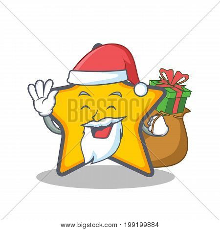 Santa with gift star character cartoon style vector illustration