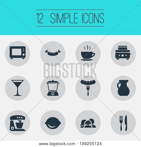 Elements Utencil, Domestic, Clay And Other Synonyms Bread, Aperitif And Vase.  Vector Illustration Set Of Simple Kitchen Icons.