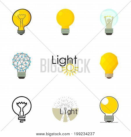 Different creative lightbulb icons set. Cartoon set of 9 different creative lightbulb vector icons for web isolated on white background