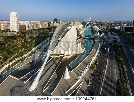 Aerial view of City of Arts and Sciences in Valencia, Spain