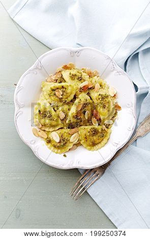 Italian Panzerotti with Green Olive Pesto and toasted Almonds