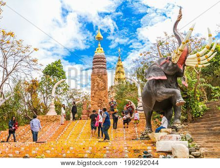 PHETCHABUN THAILAND - JANUARY 3 2017: Phrathat phasornkaew temple is one of the most important for meditation and beautiful landscape view or popular place in Phetchabun prefectureThailand.