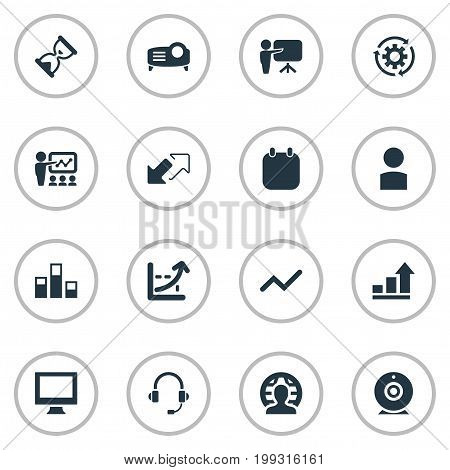 Elements Analytics, Process, Increase Graph And Other Synonyms Analytics, Communication And Arrow.  Vector Illustration Set Of Simple Presentation Icons.