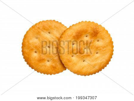 Dry cracker cookies isolated on white background cutout top view concept of food
