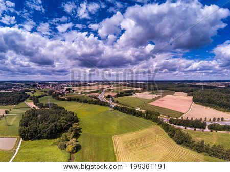 Aerial Photo Of The Landscape Near The City Of Herzogenaurach In Bavaria In Germany