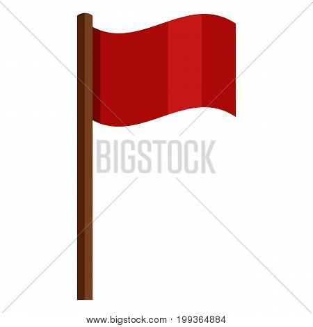 Vector Color Icon - Red Flag On Brown Wodden Flagpole