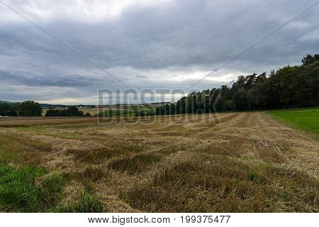 A view of the fields around of the small town of Neustadt (Marburg-Biedenkopf district in Hessen) and surrounding agricultural land.