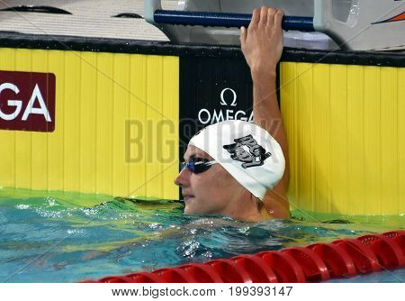 Hong Kong China - Oct 30 2016. Competitive swimmer Katinka HOSSZU (HUN) after the Women's Butterfly 50m Preliminary Heat. FINA Swimming World Cup Victoria Park Swimming Pool.