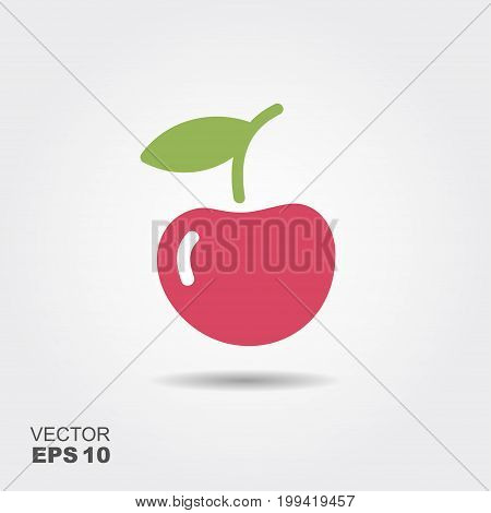 Single cherry with shadow flat vector illustration
