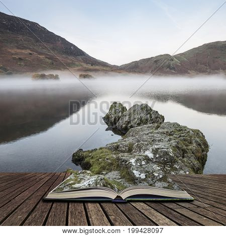 Stunning Winter Foggy Sunrise On Crummock Water In Lake District England Concept Coming Out Of Pages