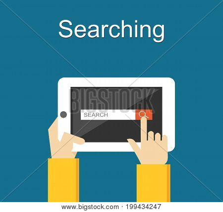 Search form on tablet screen illustration. Search form interface on gadget. Search engine