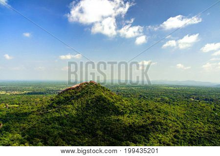 Landscape with Pidurangala mountain from the top of Sigiriya Rock in Sri Lanka