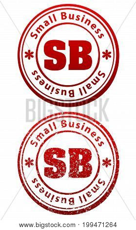 Pair of red rubber stamps in grunge and solid style with caption Small Business and abbreviation SB