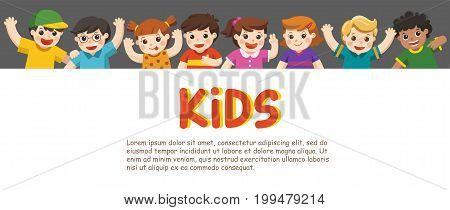 Best friends happy smiling hugging and waving their hands. Show a blank poster for your text on white background.