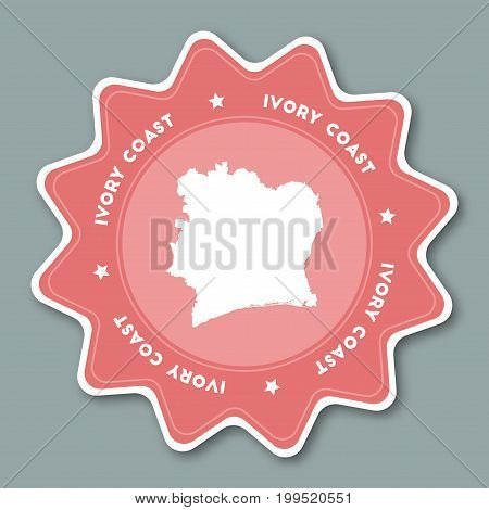 Cote D'ivoire Map Sticker In Trendy Colors. Star Shaped Travel Sticker With Country Name And Map. Ca