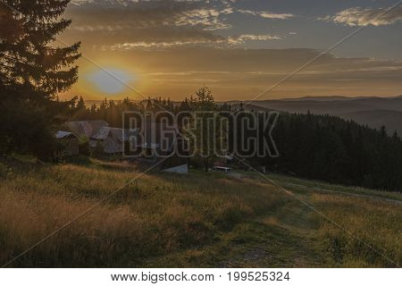 Sunset in summer evening near Kasarna village in west Slovakia