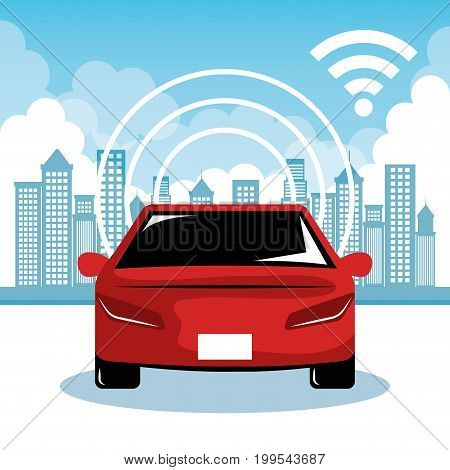 autonomous cars and wireless communication system, Internet of Things, smart city, smart transportation, futuristic automotive society, vector illustration