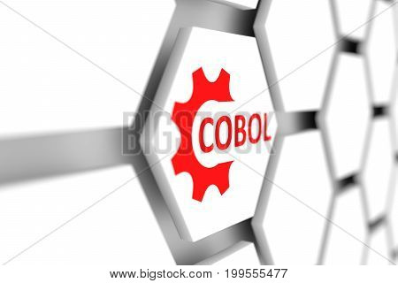 COBOL conceptual wheel gear blurred background 3D illustration