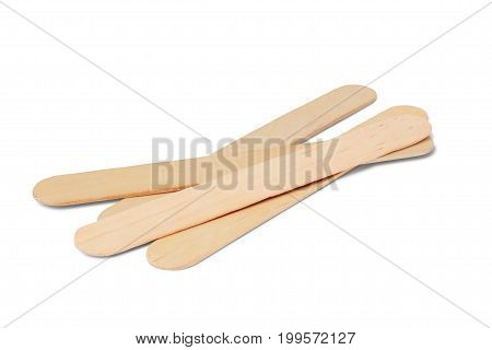Wooden tongue depressors isolated on white background