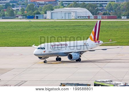 Airplane Airbus A319 At Ground, Airport Stuttgart, Germany