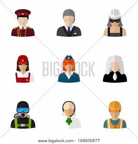 Set Of 9 Editable Occupation Flat Icons. Includes Symbols Such As Swimmer, Doorman, Electrician And More