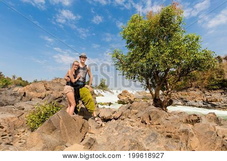 Tourists On Khone Phapheng Waterfall