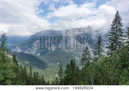 View of the mountain chain wetterstein in the bavarian alps