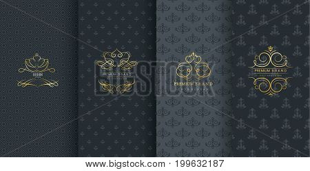 Collection of design elementslabelsiconframes for packagingdesign of luxury products Isolated on black background. vector illustration