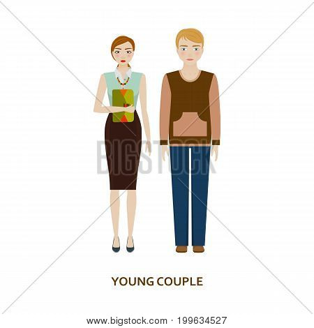 Young couple character. Family without children. Cartoon vector illustration