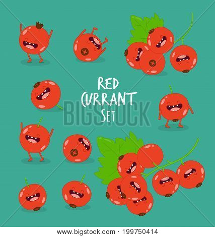 Funny red currant set, berry smiling friends