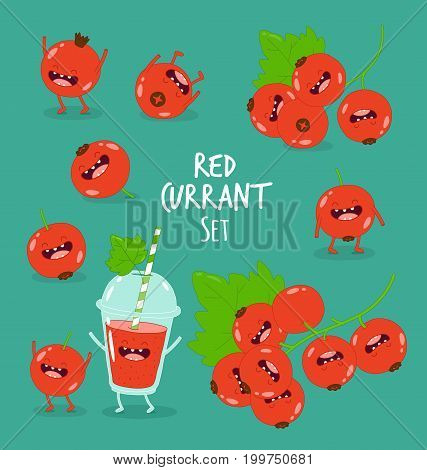 Funny red currant set, berry smiling friends