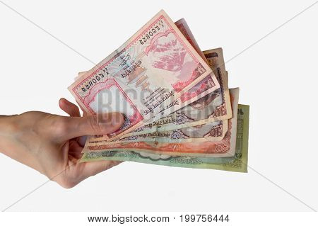 Woman Holding Nepal Rupees Notes In Her Hand