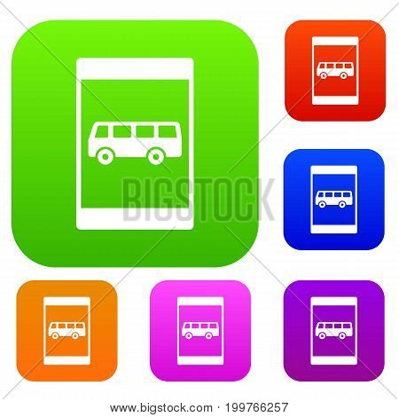 Bus stop sign set icon in different colors isolated vector illustration. Premium collection